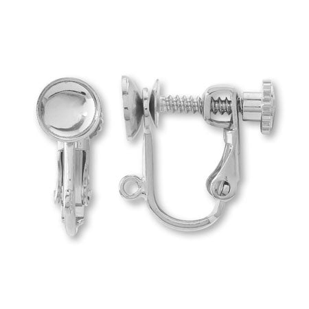 イヤリング ネジバネおわん型カン付 丸玉6-10mm用 ロジウムカラー