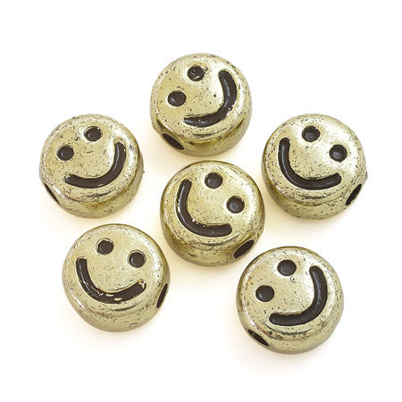 Acrylic flat round smile metallic gold