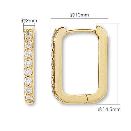 デザインピアス フープ スクエア キュービックジルコニア/G