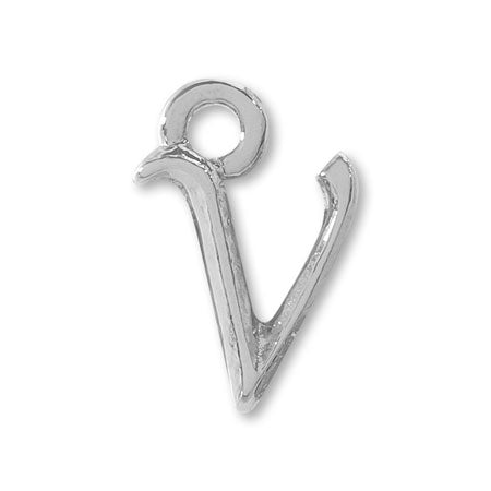 Charm Initial Basic V Rhodium Color