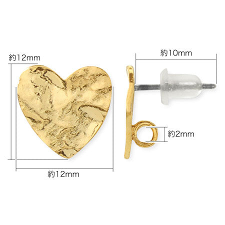 Stainless steel earrings, hammered heart, back button, catch, gold