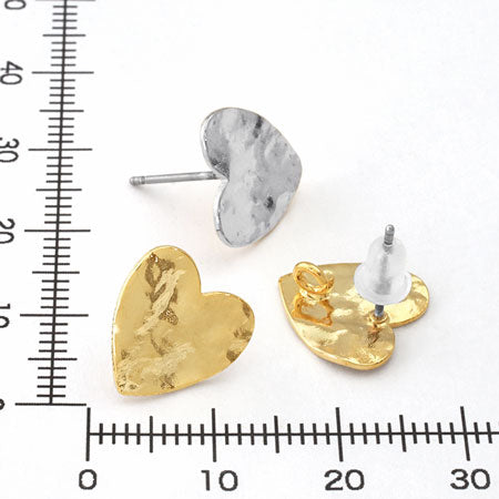 Stainless steel earrings, hammered heart, back button, catch, gold