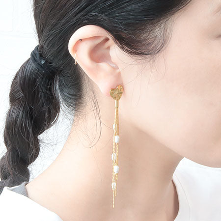 Stainless steel earrings, hammered heart, back button, catch, gold