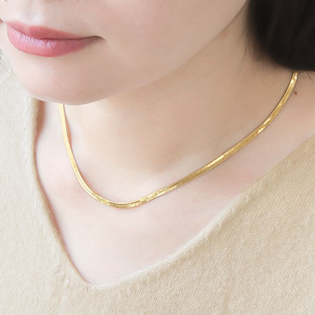 Chain necklace snake flat width approx. 3mm (with adjuster) rhodium color