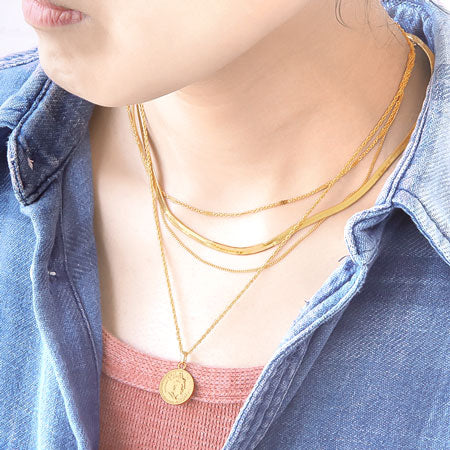 Chain necklace snake flat width approx. 3mm (with adjuster) rhodium color