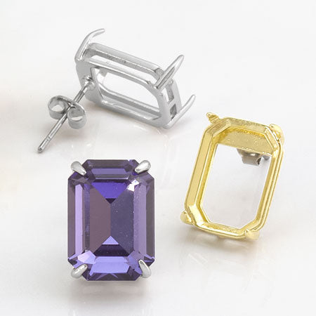 ポストピアス 石座付 レクタングル