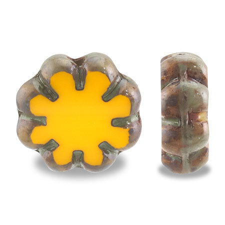 Czech table cut flower small opac yellow Picasso