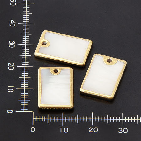 Shell parts with border, rectangle, 1 hole, white/G