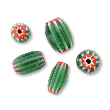 アフリカントレードビーズ シェブロン2 グリーン【アウトレット】