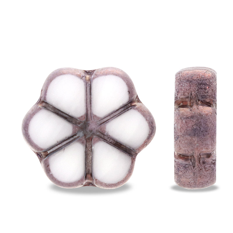 Czech Table Cut 6 Bent Flower 3 White Eyevolly/B