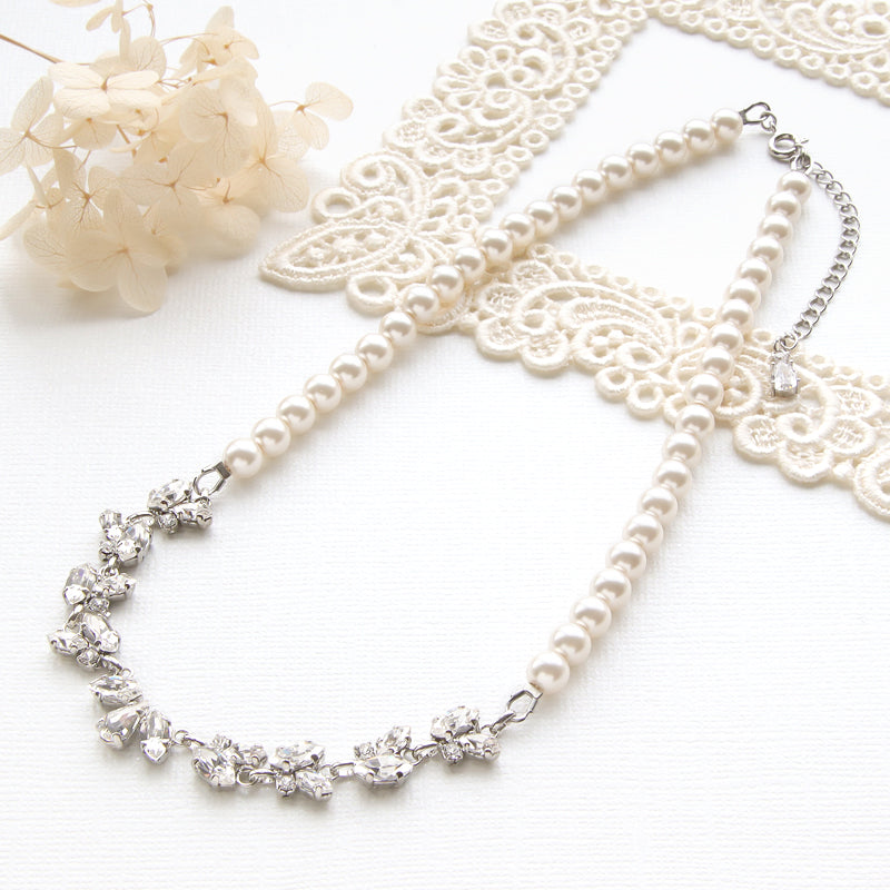 【KIWA BRIDAL】KBN-1 フラワービジュー&パール ネックレス