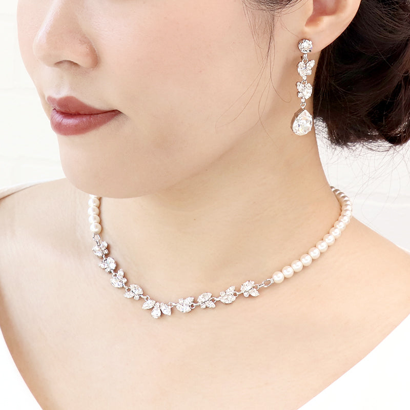 【KIWA BRIDAL】KBN-1 フラワービジュー&パール ネックレス