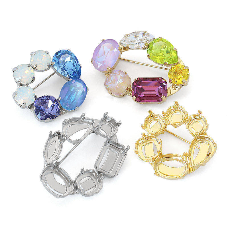 Broach empty frame oval circle No.1 rhodium color