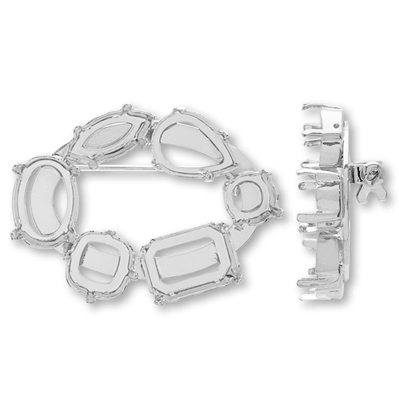 Broach empty frame oval circle No.1 rhodium color