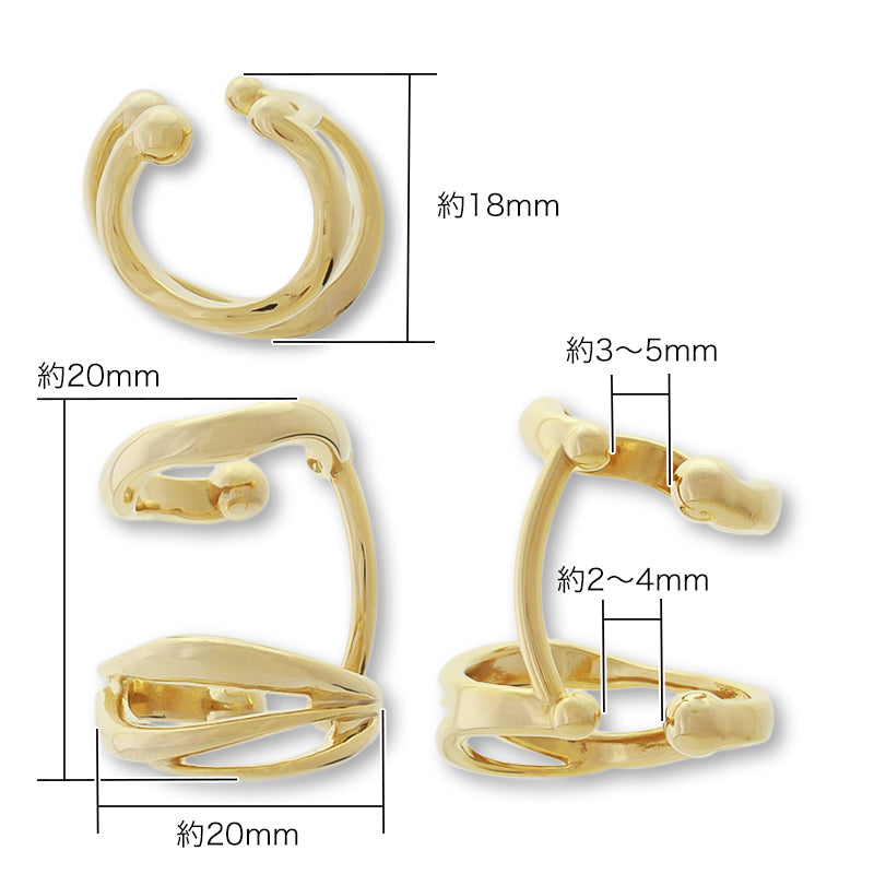 イヤーカフ ダブル 変形 ロジウムカラー