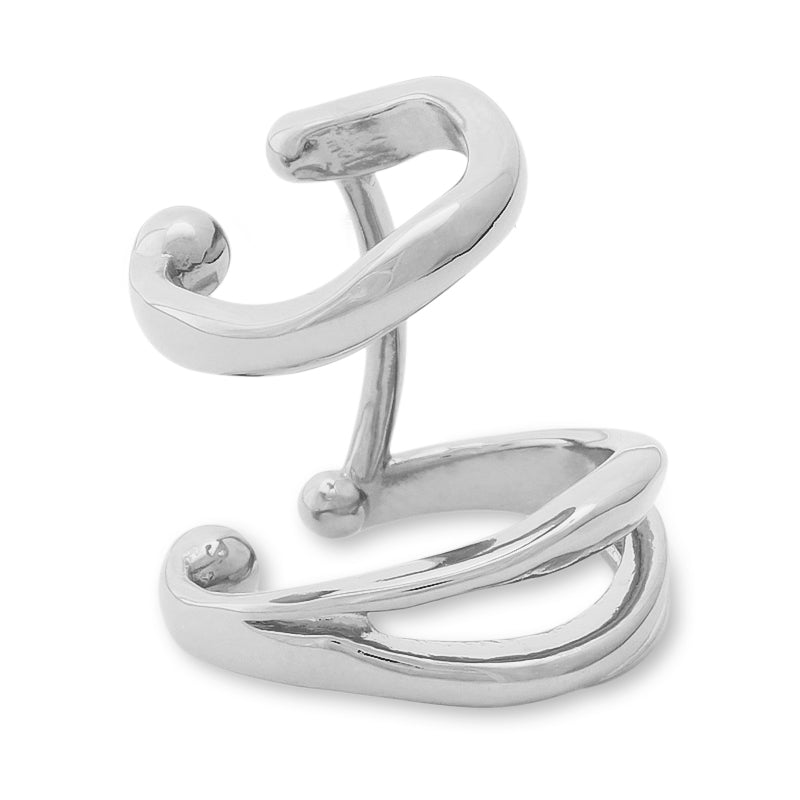 Ear cuff double deformed rhodium color