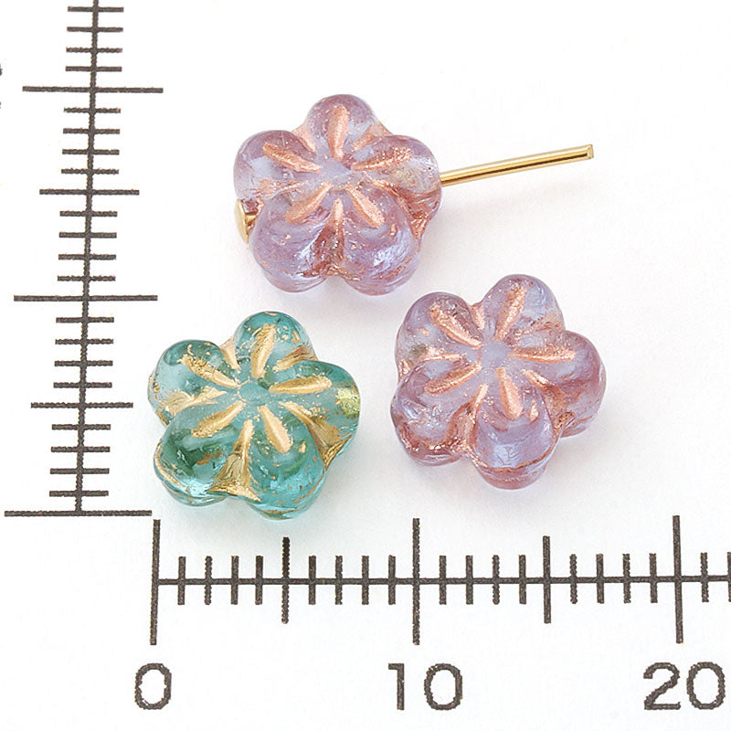 Czech 5 Bent Flower 3 Aquamarine/G