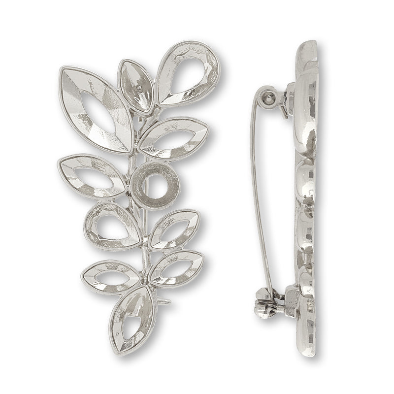 ブローチ空枠 リーフ ロジウムカラー