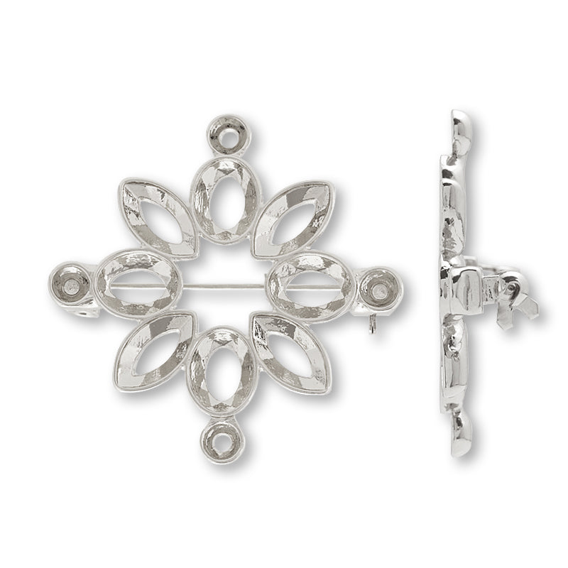 ブローチ空枠 フラワー ロジウムカラー