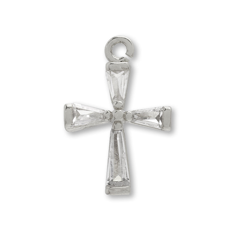 Charm Cubic Zirconia Cross No.2 Rodium Color