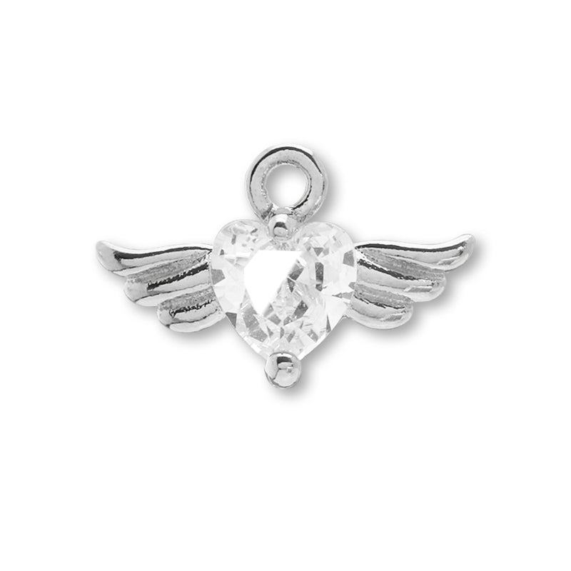 Charm Cubic Zirconia Angel Heart Rhodium Color