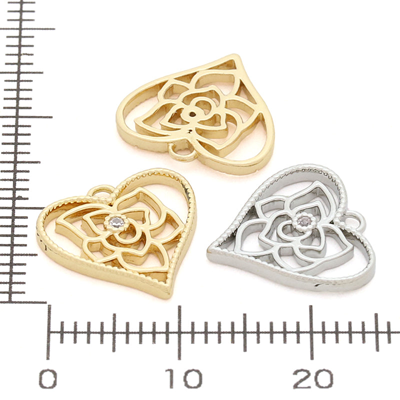 Charm Cubic Zirconia Rose Heart Gold
