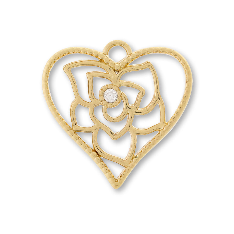 Charm Cubic Zirconia Rose Heart Gold