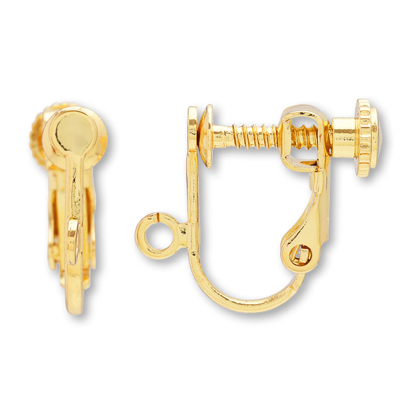Stainless steel earring screw spring with round plate vertical canister, gold (SUS304)