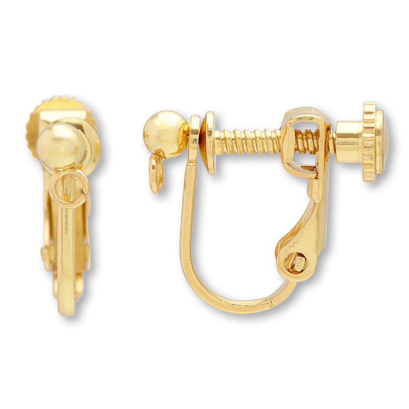 Stainless steel earring screw spring with round ball horizontal ring, gold (SUS304)