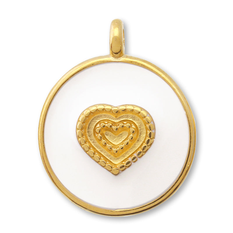 ギリシャチャーム ハート ラウンド ホワイト/G