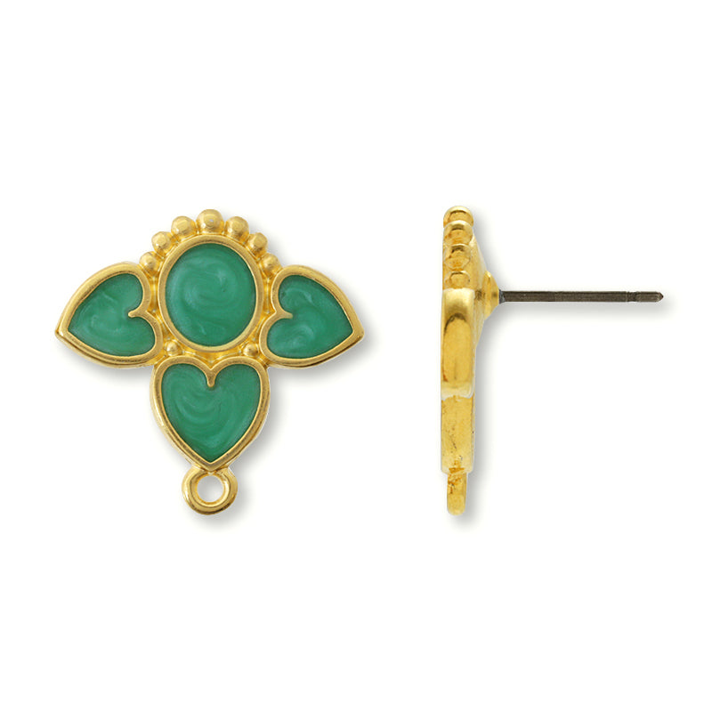 ギリシャピアス デザインハート 1カン グリーンマーブル/G