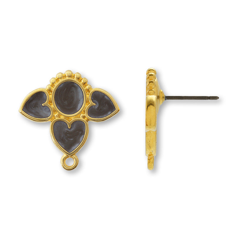 ギリシャピアス デザインハート 1カン ブラックマーブル/G