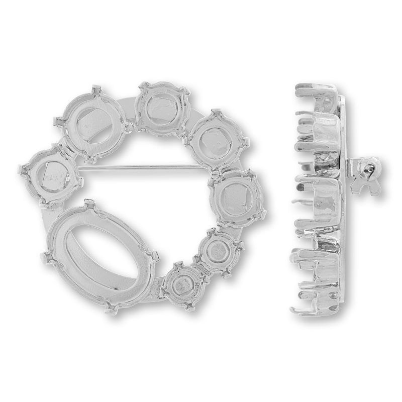 Brooch empty frame Circle No. 7 Rhodium color