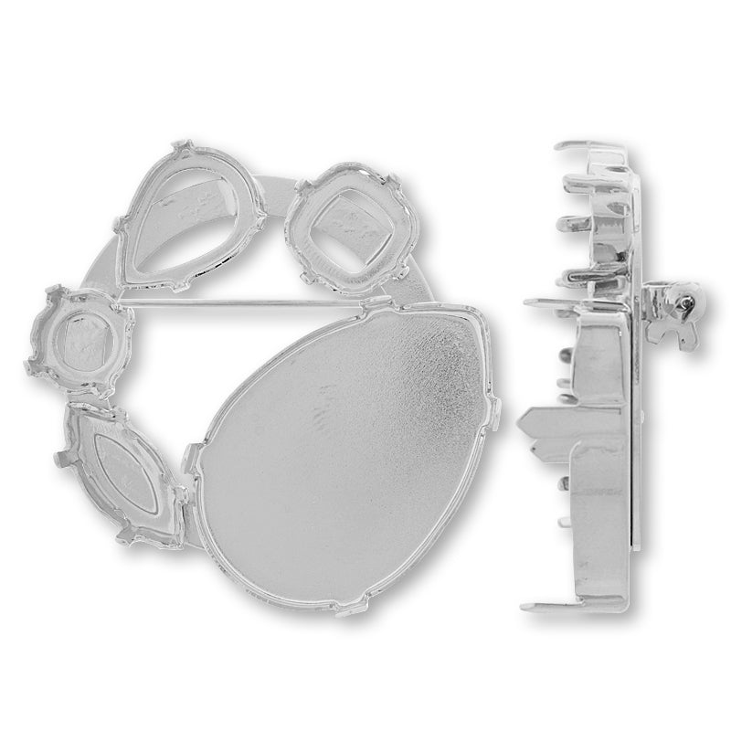 Brooch empty frame Circle No.8 Rhodium color