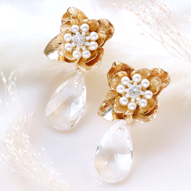 【KIWA BRIDAL】KBE-10 フラワードロップ イヤリング ゴールド