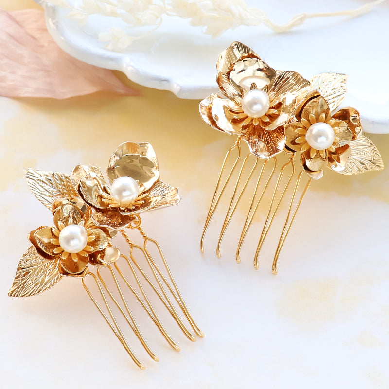 【KIWA BRIDAL】KBH-4 フラワーブーケ ヘアコームセット ゴールド