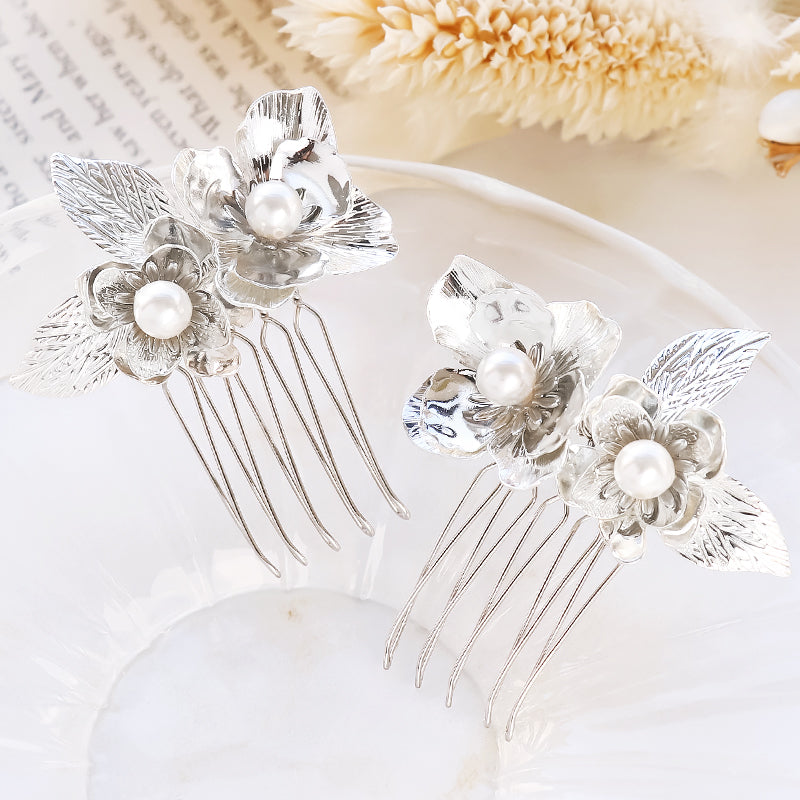 【KIWA BRIDAL】KBH-4 フラワーブーケ ヘアコームセット シルバー