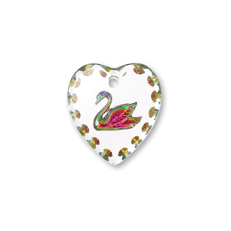 ドイツ製ガラス ハート スワン ヘリオレッド