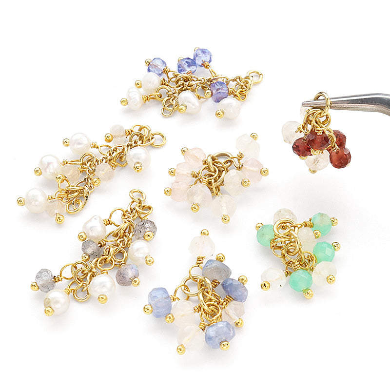 Natural stone, glasses fastening, fringe mix long, tanzanite/freshwater pearl