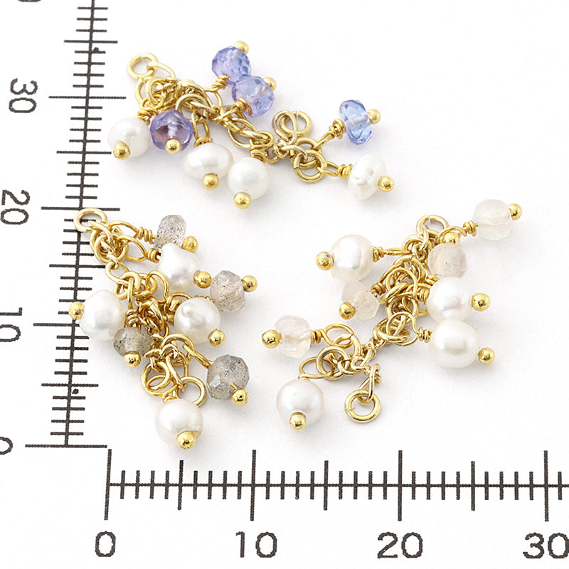 Natural stone, glasses fastening, fringe mix long, tanzanite/freshwater pearl