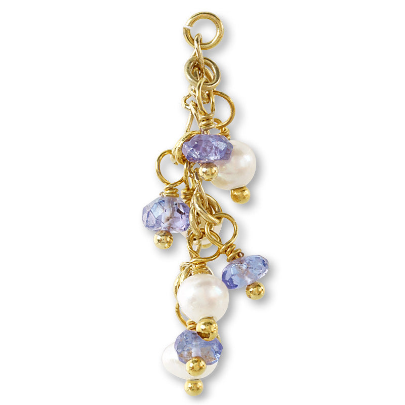 Natural stone, glasses fastening, fringe mix long, tanzanite/freshwater pearl