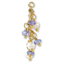 Natural stone, glasses fastening, fringe mix long, tanzanite/freshwater pearl