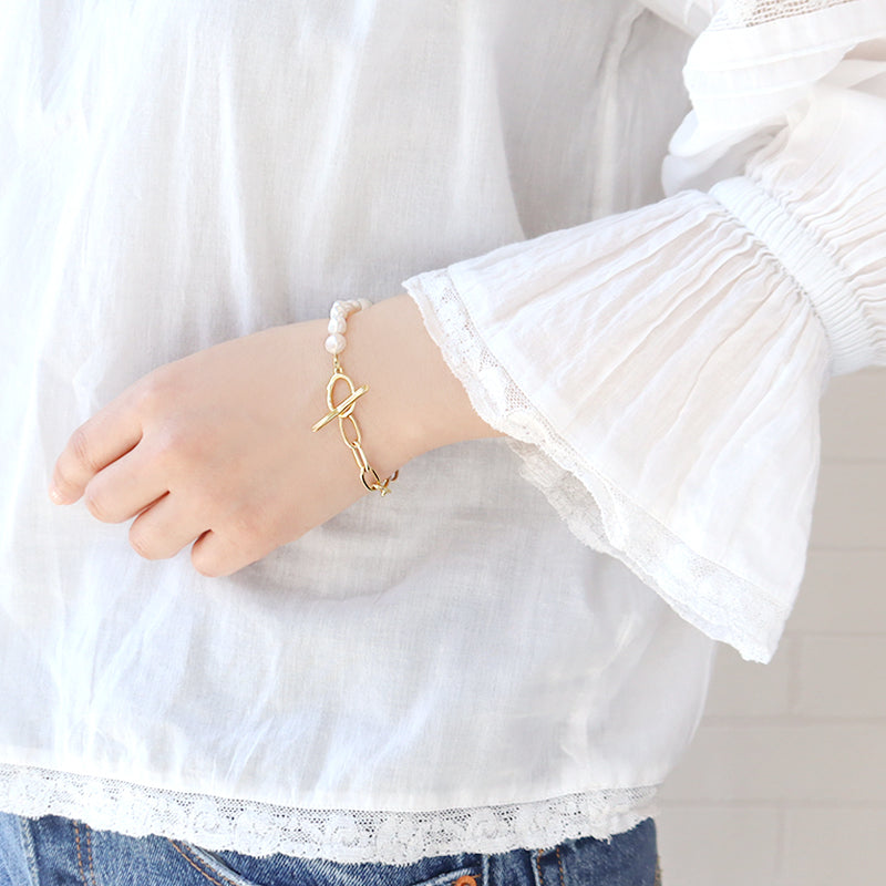 キット 淡水パールとチェーンのブレスレット ホワイト(KR1151、KR1152)