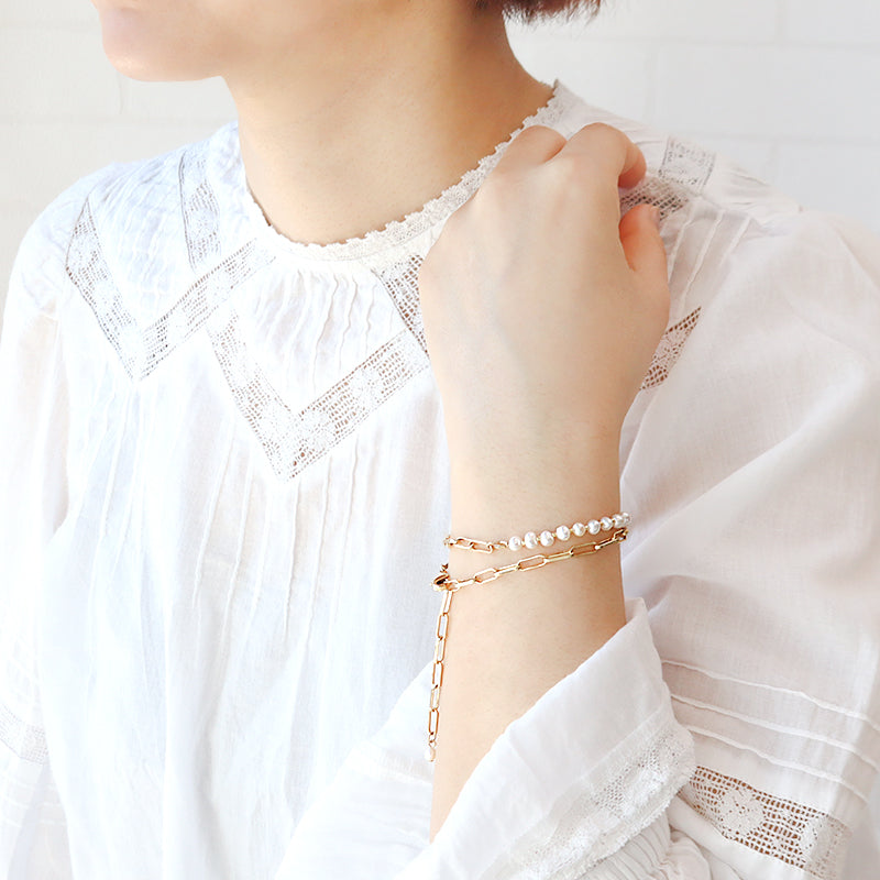 キット 淡水パールとチェーンのブレスレット ホワイト(KR1151、KR1152)