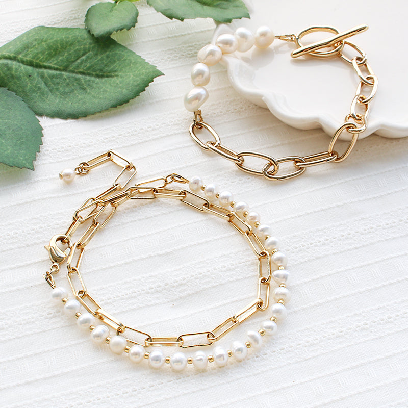 キット 淡水パールとチェーンのブレスレット ホワイト(KR1151、KR1152)