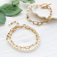 Kit: Freshwater pearl and chain bracelet, white (KR1151, KR1152)