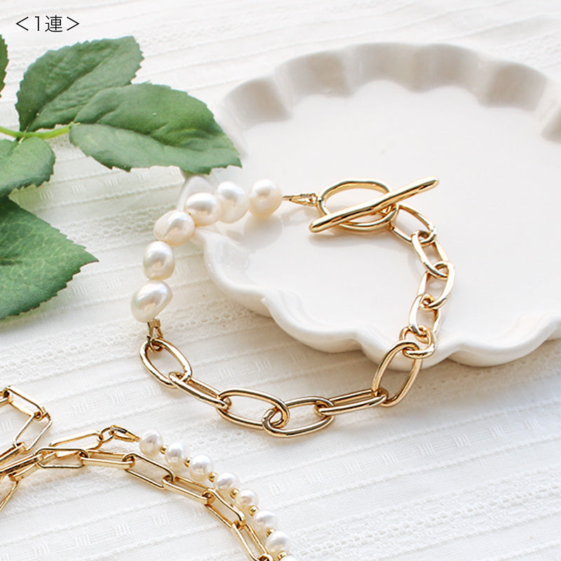 キット 淡水パールとチェーンのブレスレット ホワイト(KR1151、KR1152)