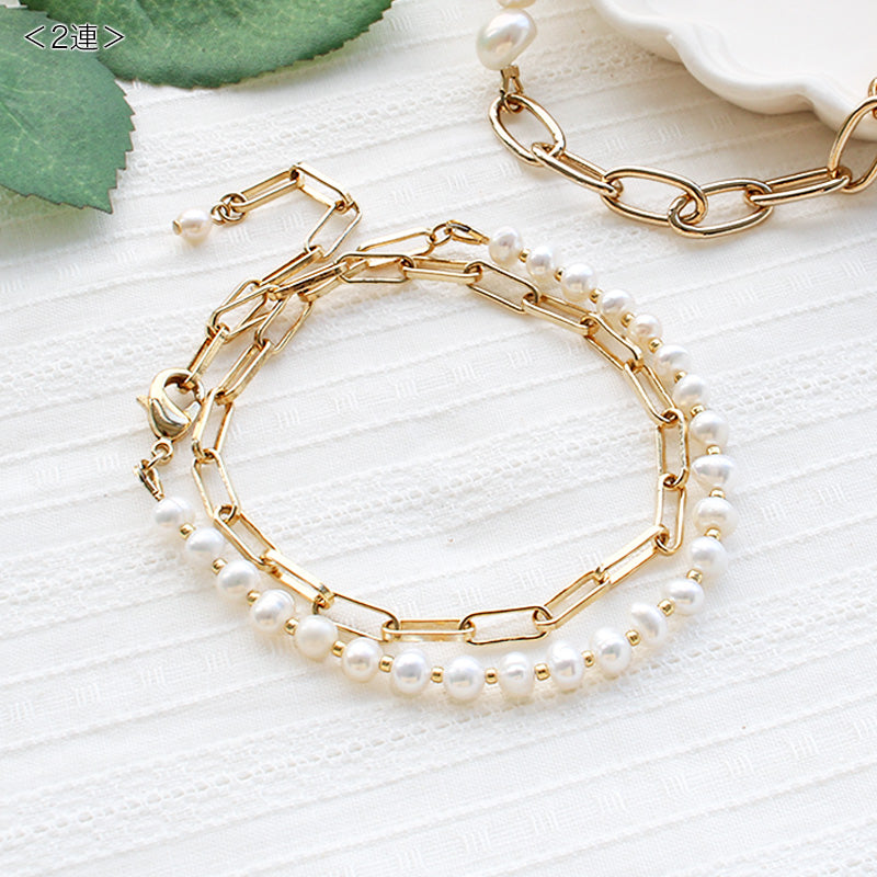 キット 淡水パールとチェーンのブレスレット ホワイト(KR1151、KR1152)