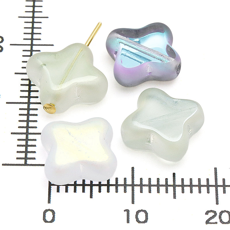 チェコ テーブルカット 4弁花 クリスタルビリジアンマット