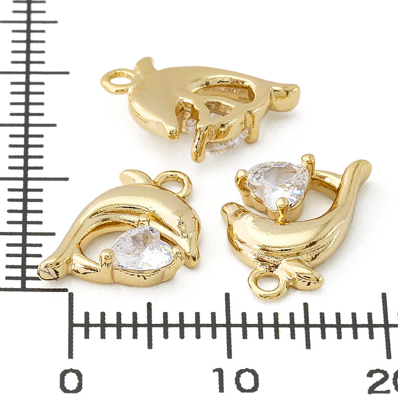 Charm Cubic Zirconia Dolphin Heart Gold